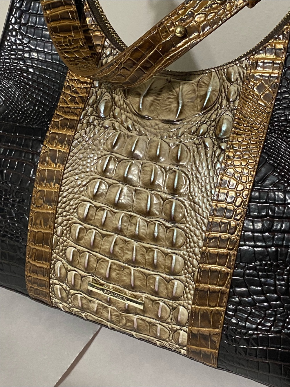 Brahmin Tabitha Tri-color Melbourne Leather Shoulder Bag Cocoa Conway - Picture 5 of 15